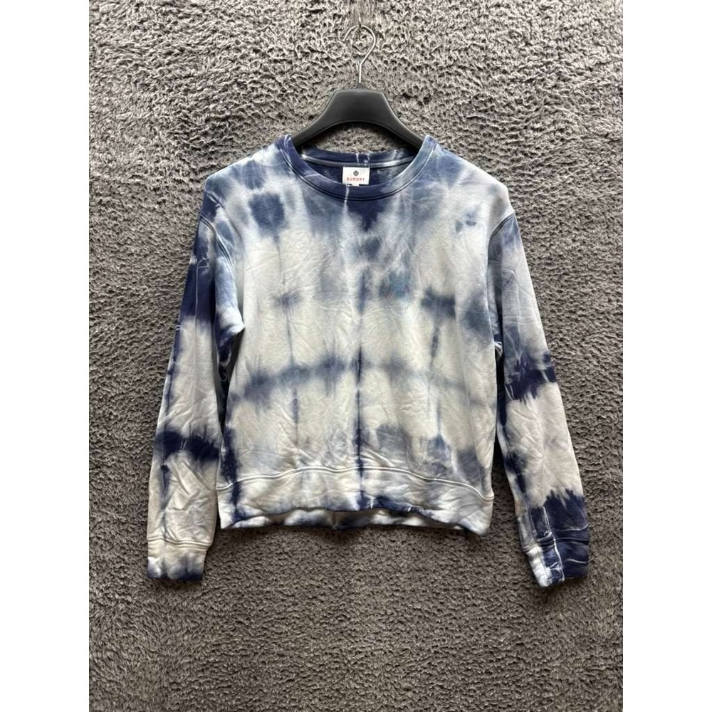 Sundry Classic Tie-Dye Cotton-Modal Pullover Sweatshirt Blue White Womens Size 2
